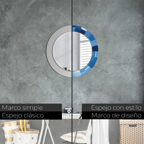 Round mirror frame with print Blue abstract