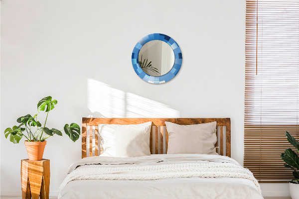 Round mirror frame with print Blue abstract