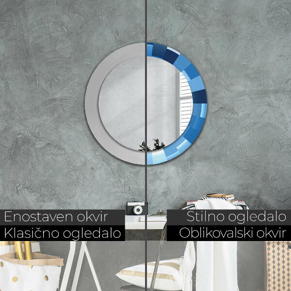 Round mirror frame with print Blue abstract