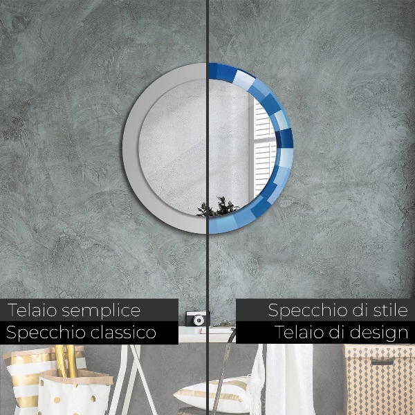 Round mirror frame with print Blue abstract