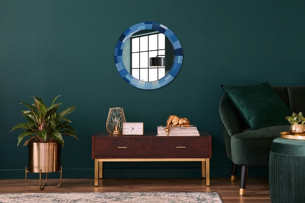Round mirror frame with print Blue abstract