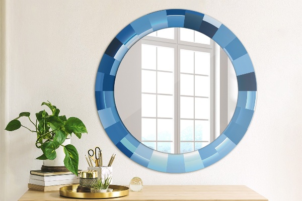 Round mirror frame with print Blue abstract