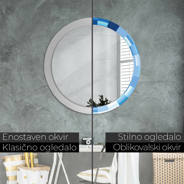 Round mirror frame with print Blue abstract