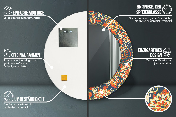 Round mirror frame with print Flower year illustration