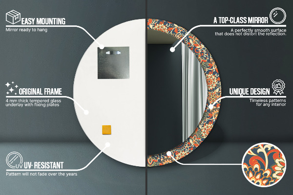 Round mirror frame with print Flower year illustration
