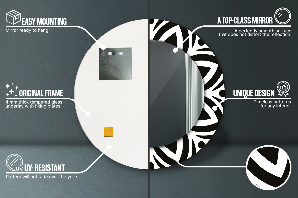 Round mirror frame with print Black geometric ornament