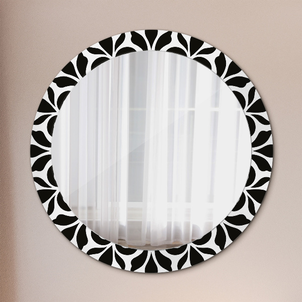 Round mirror frame with print Black geometric ornament