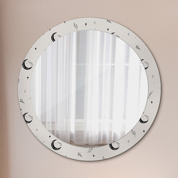 Round mirror frame with print Doodle floral plants