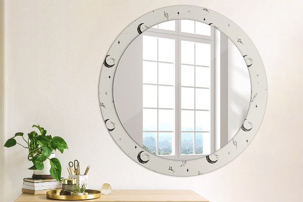 Round mirror frame with print Doodle floral plants