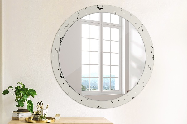 Round mirror frame with print Doodle floral plants