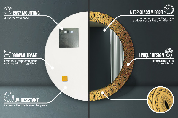 Round mirror frame with print Greek ornament