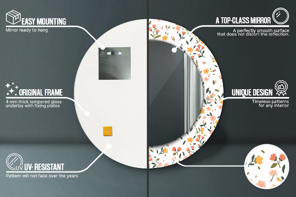 Round wall mirror decor Small sweet flowers