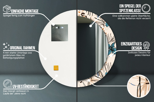 Round wall mirror decor Flowers with a jungle pattern