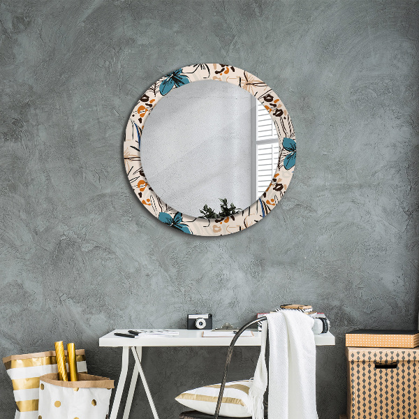 Round wall mirror decor Flowers with a jungle pattern