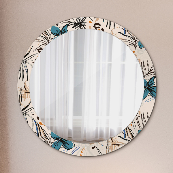 Round wall mirror decor Flowers with a jungle pattern