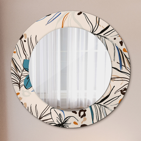Round wall mirror decor Flowers with a jungle pattern