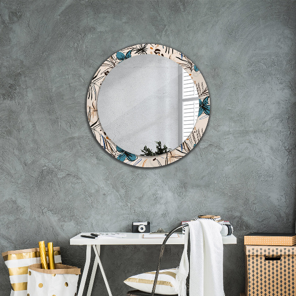 Round wall mirror decor Flowers with a jungle pattern