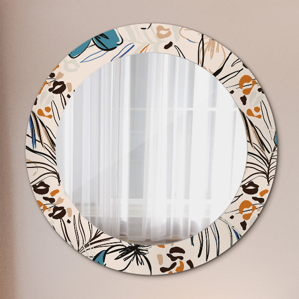 Round wall mirror decor Flowers with a jungle pattern