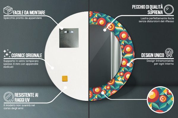 Round wall mirror decor Geometric fruit and leaves