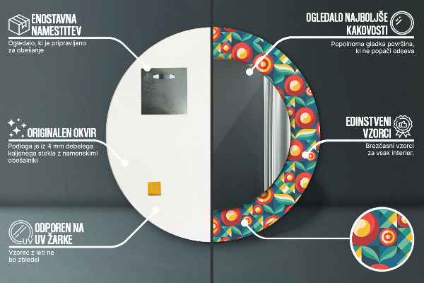 Round wall mirror decor Geometric fruit and leaves