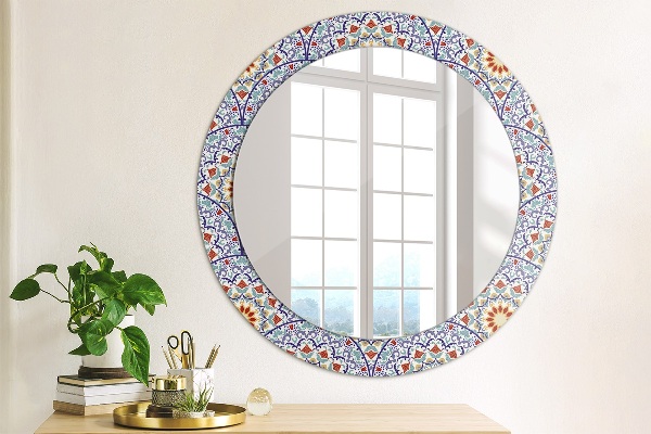 Round printed mirror Oriental colorful composition