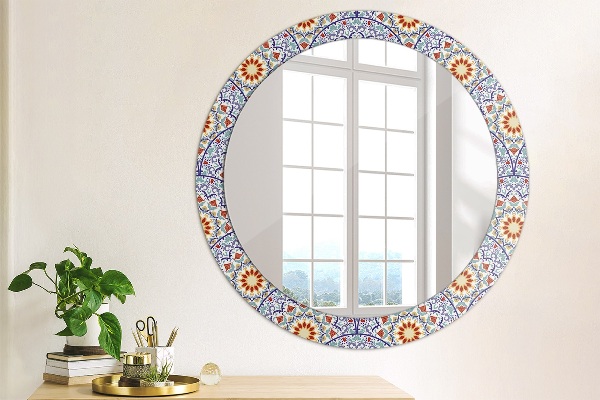 Round printed mirror Oriental colorful composition