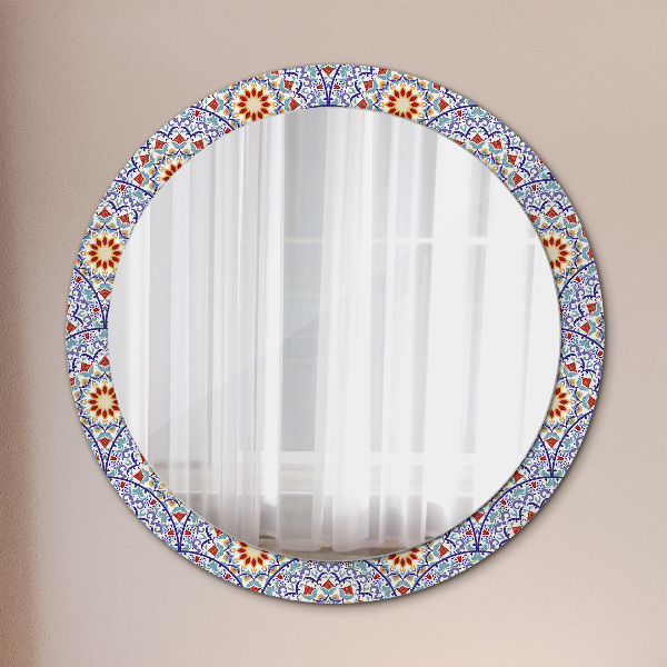 Round printed mirror Oriental colorful composition