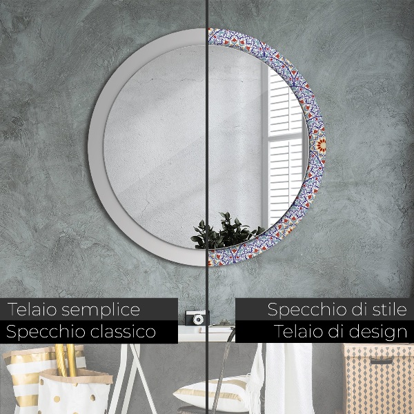 Round printed mirror Oriental colorful composition
