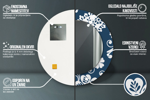 Round printed mirror Paisley composition