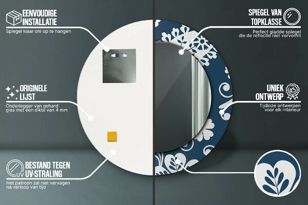 Round printed mirror Paisley composition