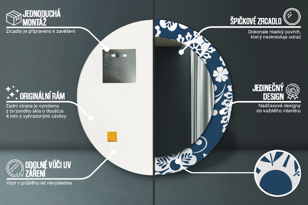 Round printed mirror Paisley composition