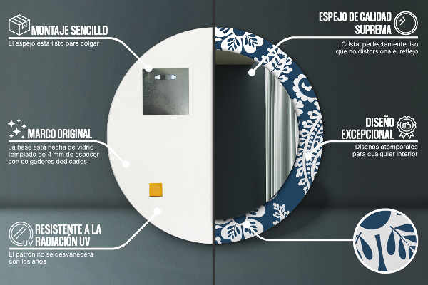 Round printed mirror Paisley composition