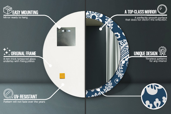 Round printed mirror Paisley composition