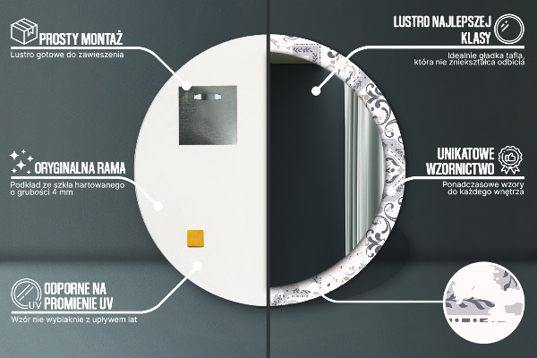 Round printed mirror Retro tiles