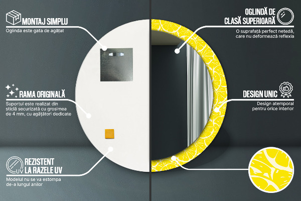 Round decorative mirror Lemon pattern