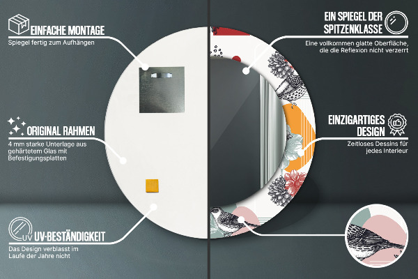 Round decorative mirror Abstraction with birds