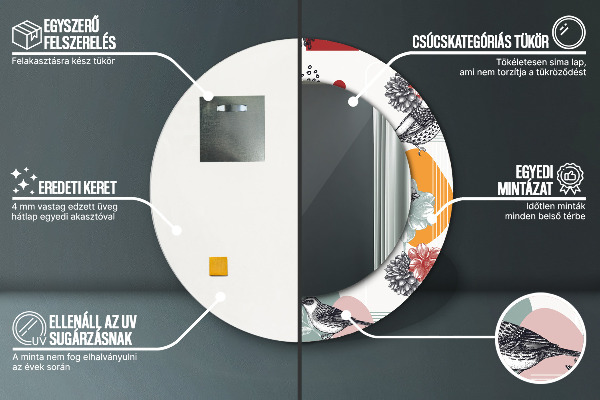 Round decorative mirror Abstraction with birds