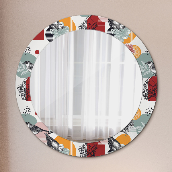 Round decorative mirror Abstraction with birds