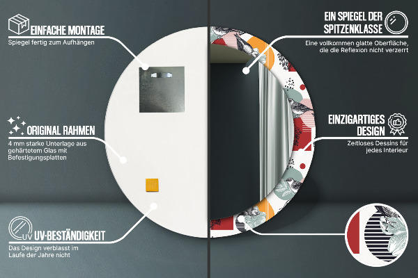 Round decorative mirror Abstraction with birds