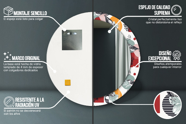 Round decorative mirror Abstraction with birds