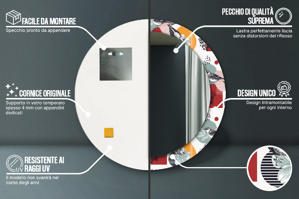 Round decorative mirror Abstraction with birds