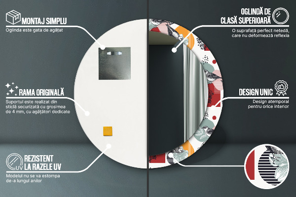 Round decorative mirror Abstraction with birds