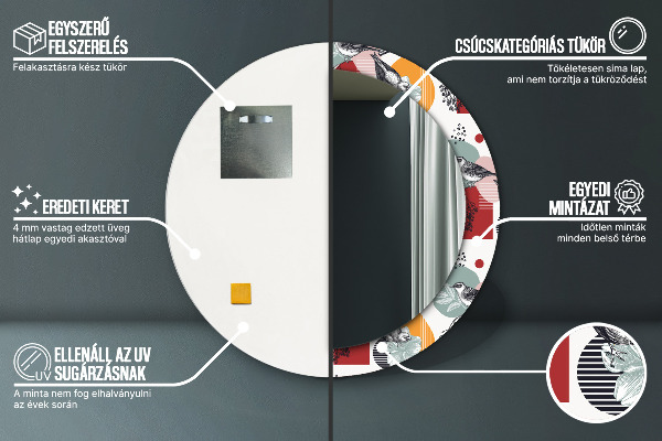 Round decorative mirror Abstraction with birds