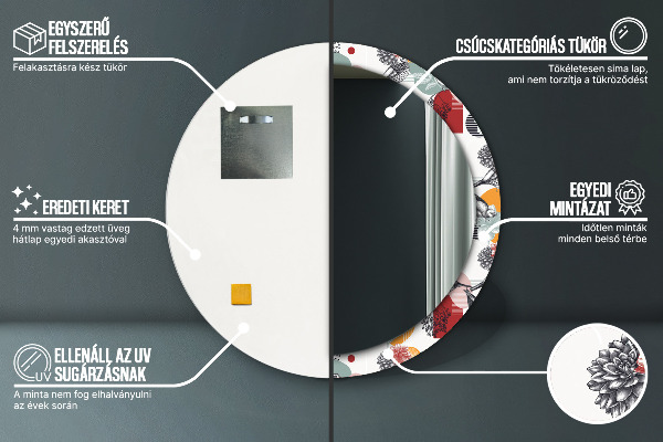 Round decorative mirror Abstraction with birds