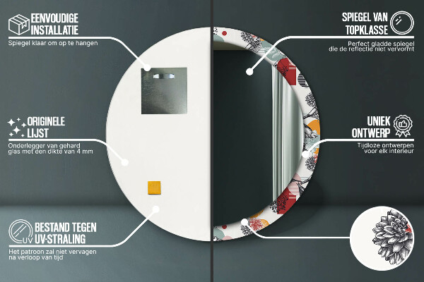 Round decorative mirror Abstraction with birds