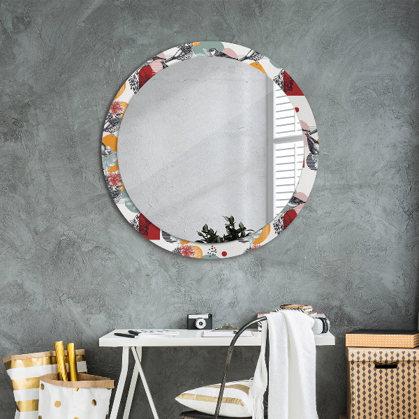 Round decorative mirror Abstraction with birds