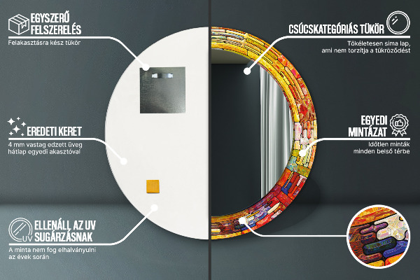 Round mirror frame with print Colored stained glass window