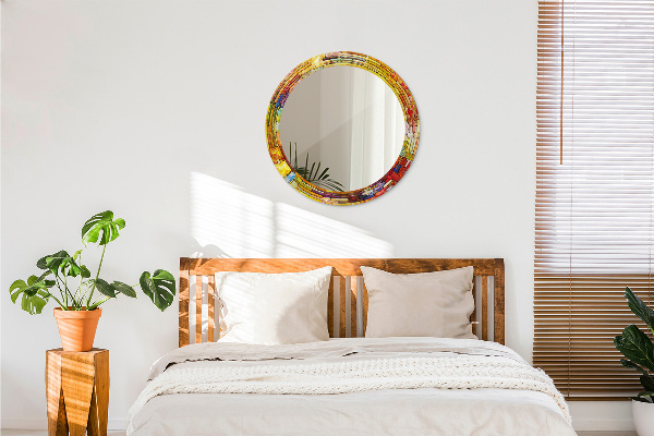 Round mirror frame with print Colored stained glass window