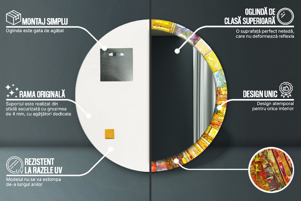 Round mirror frame with print Colored stained glass window