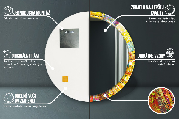 Round mirror frame with print Colored stained glass window